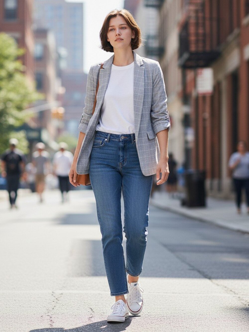 02: Reset by Jane Gray Plaid Open Front Blazer Size S Checkered Jacket